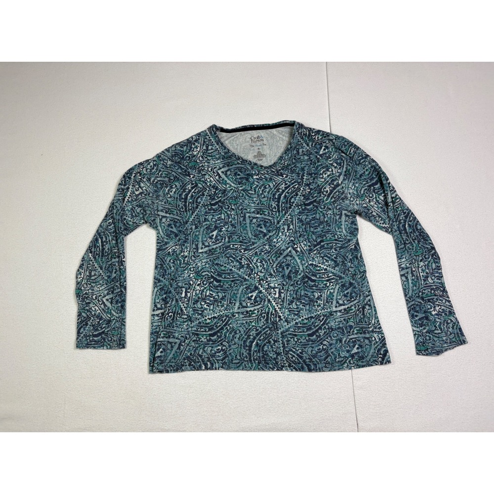 Croft & Barrow The Classic Tee Womens PL Blue Paisley Long Sleeve Cotton Shirt